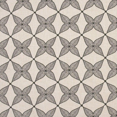 When Stars Align Coal by Carole Designer Fabric Artisan Base: 70% Cotton, 25% Poly, 5% Linen. Embr: 60% Cotton, 21% Poly, 15% Rayon, 4% Linen INDIA 4 1/2" V, 4 1/2" H 54" - Swanky Fabrics -