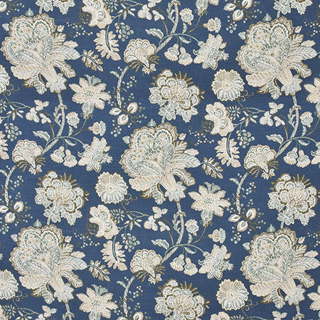 Know The Plot Indigo by Carole Designer Fabric Bluebell 55% Linen, 45% Viscose-Soil Repellent S Korea 27" V, 27 3/8" H HD 55.5" - Swanky Fabrics -