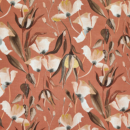Tropical Garden Brick by Carole Designer Fabric Dawn & Dusk 51% Linen, 49% Cotton-Washed Uk 18,000 MARTINDALE CIRCULAR RUBS 25"V, 18" H HD 52" - Swanky Fabrics -