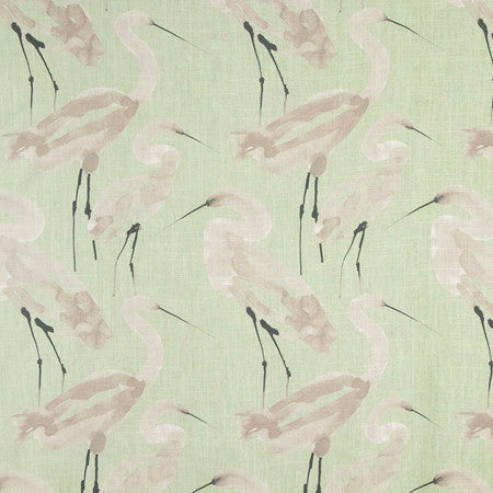 Birds The Word Celadon by Carole Designer Fabric Serene Green 55% Linen, 45% Rayon-Soil Repellent 9,000 Wyzenbeek Double Rubs 17" V, 13 1/2" H 55" - Swanky Fabrics -