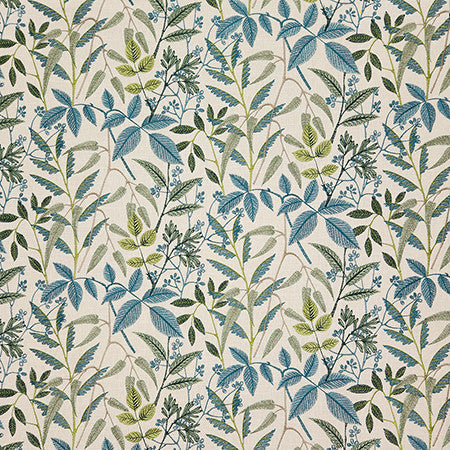 My Friends Teal by Carole Designer Fabric Dewdrop Base: 58% Cotton, 42% Polyester. Embr: 100% Rayon India 12 1/2" V, 12 1/2" H HD 50" - Swanky Fabrics -