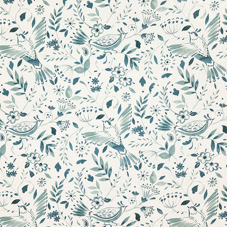 Bird Lover Spa by Carole Designer Fabric Dewdrop 100% Cotton Spain 30,000 WYZENBEEK DOUBLE RUBS 27" V, 13 1/2" H HD 54" - Swanky Fabrics -