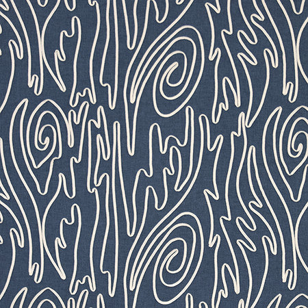 Twist About Dark Denim by Carole Designer Fabric Muse 65% Cotton, 35% Recycled Polyester India 16,500 Wyzenbeek Double Rubs </p><p>Repeat: 18 1/4" V, 25 1/2" H 51" - Swanky Fabrics -