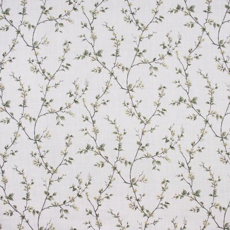 Budding Vine Moonlight by Carole Designer Fabric ONYX & IVORY 90% Cotton, 10% Linen Pakistan Passes 15,000 Double Rubs Wyzenbeek 18" V, 18" H HD 58" - Swanky Fabrics -