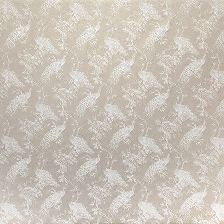Roaming Peacock Parchment by Carole Designer Fabric Manchester Base: 44% Polyester, 34% Rayon, 22% Cotton Embr: 100% Polyester India 13 1/2" V, 7" H HD 55 1/4"" - Swanky Fabrics -