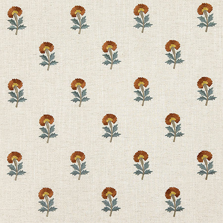 Basket Flower Persimmon by Carole Designer Fabric Dawn & Dusk Base: 82% Polyester, 11% Cotton, 7% Linen, Embr: 100% Rayon India 51,000 WYZENBEEK DOUBLE RUBS 6 1/4" V, 2 5/8" H HD 53" - Swanky Fabrics -