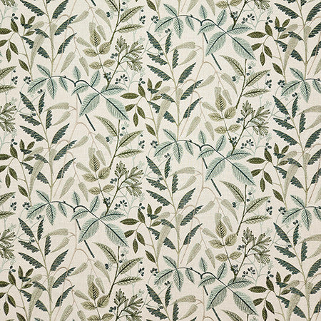 My Friends Greenery by Carole Designer Fabric Evergreen Base: 58% Cotton, 42% Polyester. Embr: 100% Rayon India 12 1/2" V, 12 1/2" H HD 50" - Swanky Fabrics -
