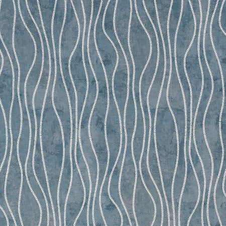 Simple Twist Denim by Carole Designer Fabric English Garden Base: 100% Polyester Embr: 100% Polyester 18,000 Matindale Circular Rubs 18 1/2" V, 13" H 52*" - Swanky Fabrics -