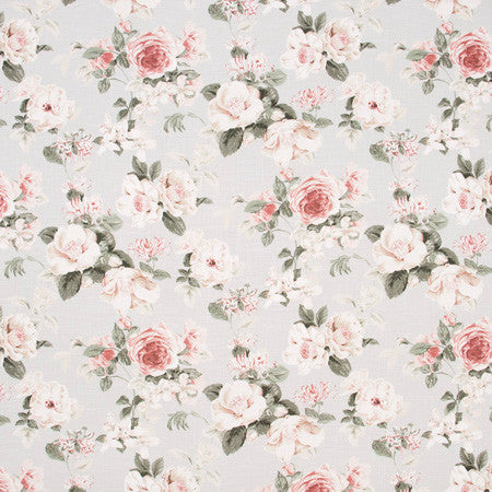 Welcome Summer Peony by Carole Designer Fabric Geranium 55% Linen, 45% Viscose UK 25 1/4" V, 13 1/2" H HD 52.375" - Swanky Fabrics -