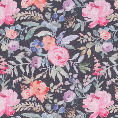 Four Gables Black by Carole Designer Fabric Geranium 92% Polyester, 8% Linen China Passes 50,000 Double Rubs Wyzenbeek 13 1/4" V, 13 1/2" H HD 56" - Swanky Fabrics -