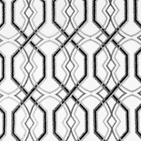 Rivers Connect Pewter by Carole Designer Fabric ONYX & IVORY 63% Cotton, 31% Viscose, 6% Spun Polyester- Softened India 15 1/2" V, 5 3/4" H 52" - Swanky Fabrics -