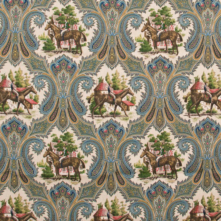Horseman Royal by Carole Designer Fabric Red Sea 100% Cotton -SSR Finished In USA 15,000 Wyzenbeek Double Rubs Horizontal: 13.5 and Vertical: 18 54 - Swanky Fabrics -