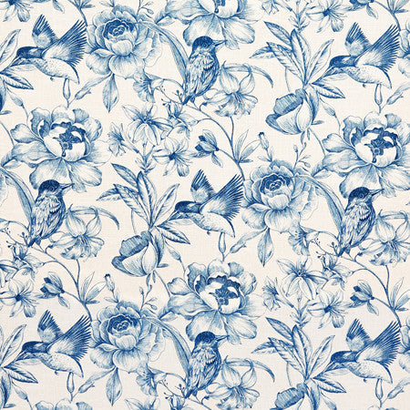 Hidden Bird Indigo by Carole Designer Fabric Oasis 55% Linen, 45% Viscose-Soil Repellent S Korea 25 3/4" V, 13 1/2" HD 54.75" - Swanky Fabrics -