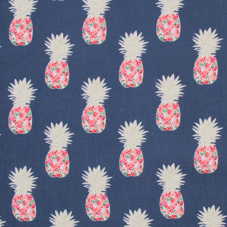 Happy Pineapple Navy by Carole Designer Fabric Bluebird 95% Polyester, 5% Linen China Passes 50,000 Double Rubs Wyzenbeek </p><p>Repeat: 10 1/2" V, 8 3/4" H 58" - Swanky Fabrics -