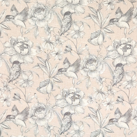 Hidden Bird Blush by Carole Designer Fabric Oasis 55% Linen, 45% Viscose-Soil Repellent S Korea 25 3/4" V, 13 1/2" HD 54.75" - Swanky Fabrics -
