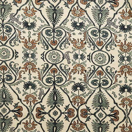 Bird Gathering Silver Blue by Carole Designer Fabric Dawn & Dusk 75% Cotton, 25% Linen Pakistan 27,000 WYZENBEEK DOUBLE RUBS 32" V, 27" H 54" - Swanky Fabrics -