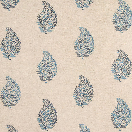 Get Busy Indigo by Carole Designer Fabric Making Waves Base: 57% Cotton, 24% Linen, 19% Viscose Embr: 100% Polyester 3,000 Wyzenbeek Double Rubs 15 1/4" V, 23 1/4" H 50" - Swanky Fabrics -