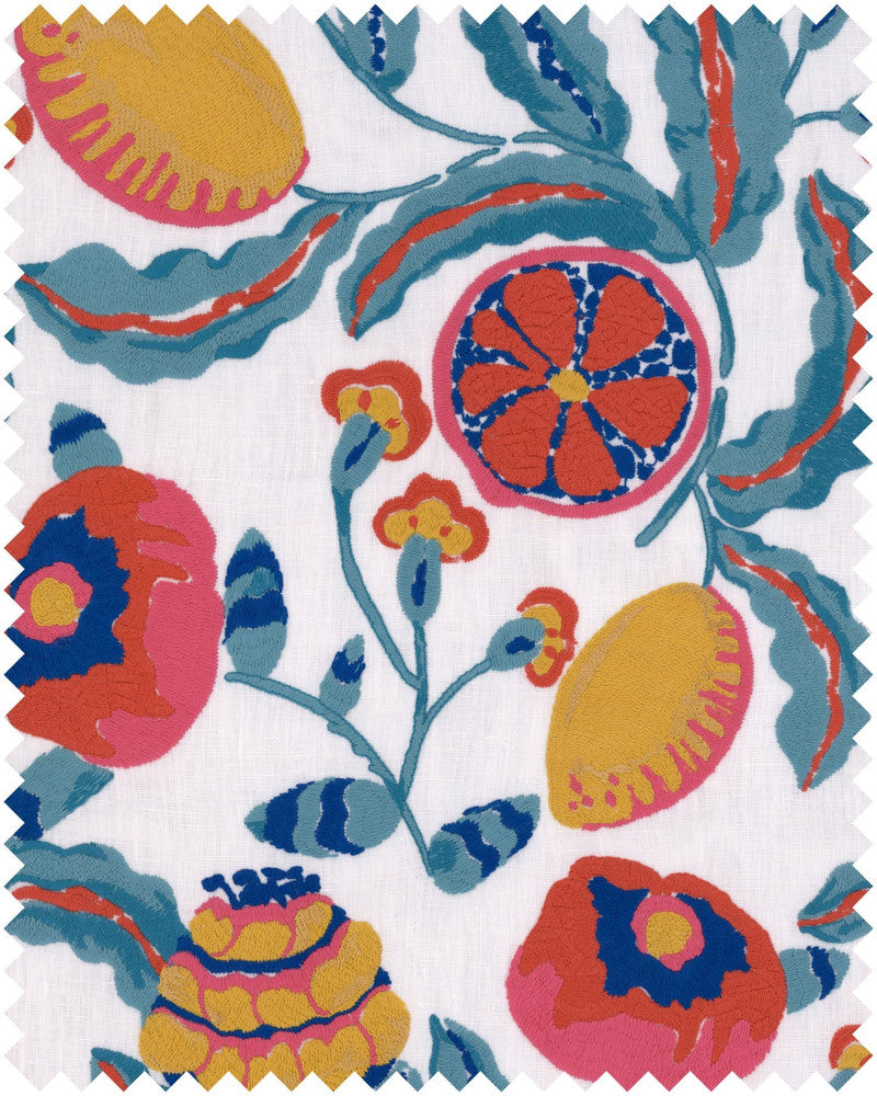 Fiori Di Limone Embroidered Fabric by Mind the Gap Designer Fabric LA DOLCE VITA 100% Linen Made in India W 34.3 x L 46.5 cm / W 13.5 x L 18.3in 53.9in - Swanky Fabrics -