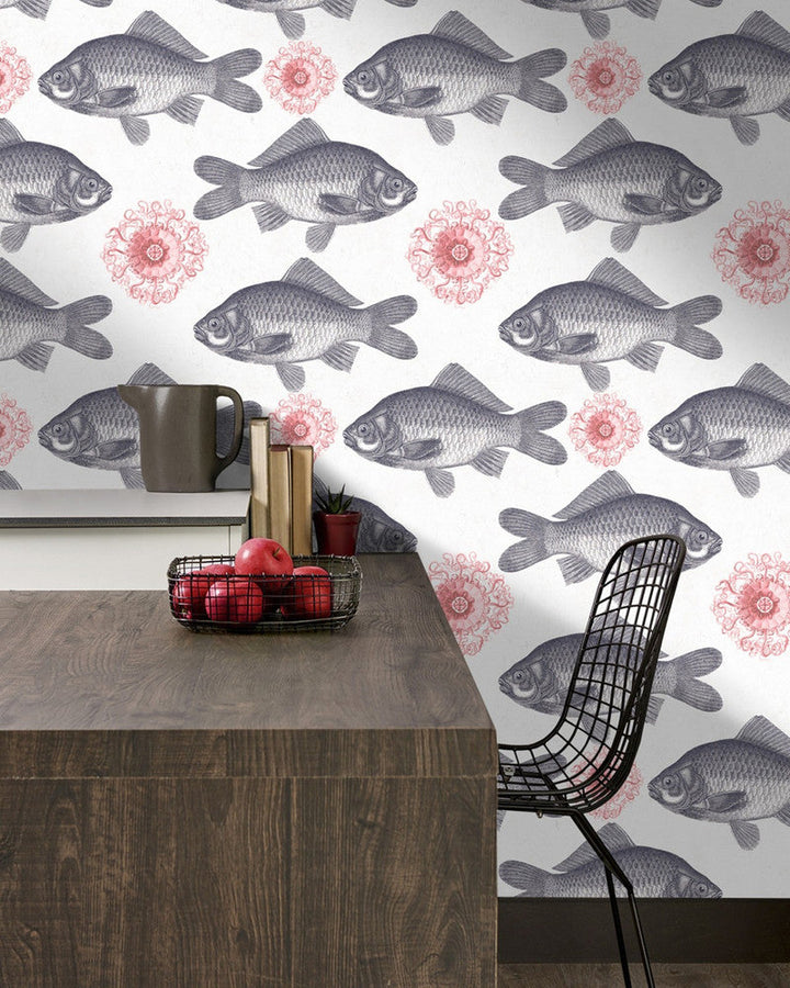Fish Neutral Premium Wallpaper by Mind the Gap Designer Wallpaper WALLPAPER DESIGNER COLLECTION Non-woven Made in Europe Paste the wall 3 rolls x 20.5 x 3.25 yards - Swanky Fabrics -