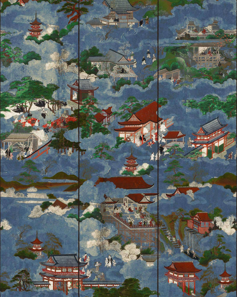 Floating World Blue Wallpaper by Mind the Gap Designer Wallpaper THE WALLPAPER COMPENDIUM 2 Satin Matte Made in Europe Paste the wall 3 rolls x 20.5 x 3.25 yards - Swanky Fabrics -
