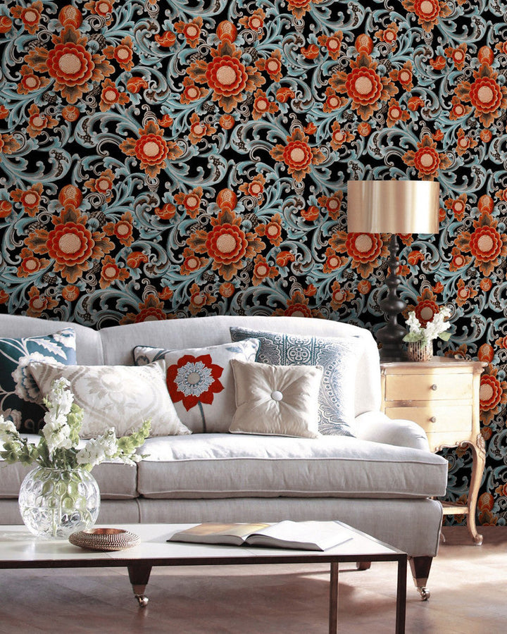 Floral Painting Dark by Mind the Gap Designer Wallpaper PREMIUM DESIGNER WALLPAPER COLLECTION Non-woven Made in Europe Paste the wall 3 rolls x 20.5 x 3.25 yards - Swanky Fabrics -