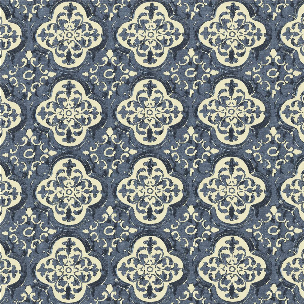 Foil Indigo by Kasmir Designer Fabric 5154 55% Linen
45% Cotton
 CHINA </p><p>Repeat: Horizontal: 9 inches and Vertical: 9 inches 54 - Swanky Fabrics -