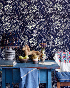 Mind the Gap Wallpaper Mind The Gap   FOLK EMBROIDERY Indigo   (WP30016)