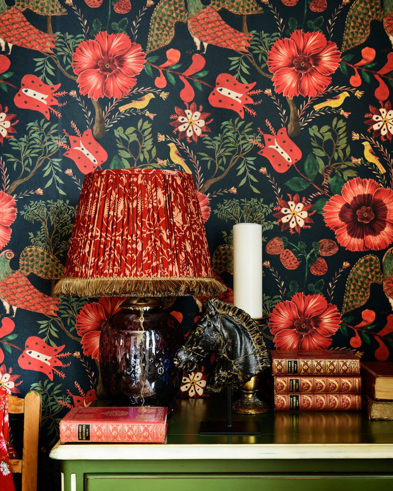Folk Szekely Dark Wallpaper by Mind the Gap Designer Wallpaper TRANSYLVANIAN ROOTS Textured Matte Made in Europe Paste the wall 3 rolls x 20.5 x 3.25 yards - Swanky Fabrics -