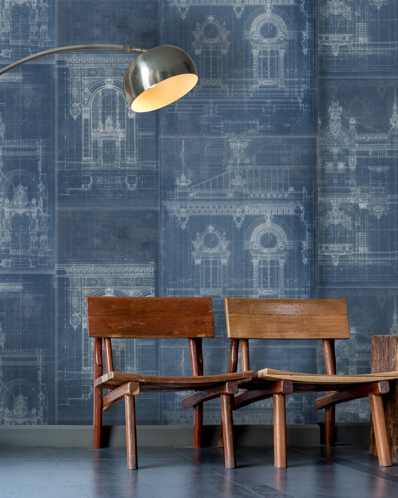 Garnier Blue Wallpaper by Mind the Gap Designer Wallpaper PREMIUM DESIGNER WALLPAPER COLLECTION Non-woven Made in Europe Paste the wall 3 rolls x 20.5 x 3.25 yards - Swanky Fabrics -