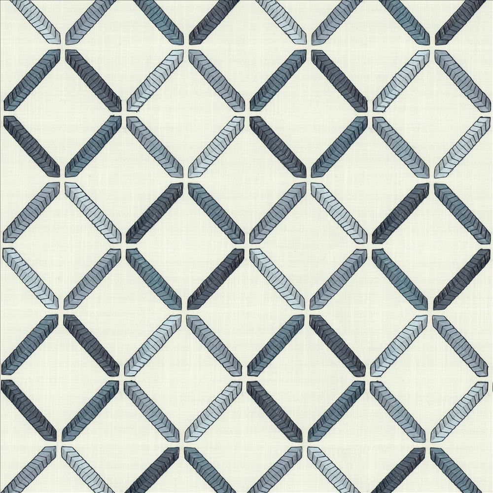 Geo Ribbon Marine by Kasmir Designer Fabric 5156 73% Cotton 27% Polyester INDIA 30,000 Wyzenbeek Double Rubs Horizontal: 9 inches and Vertical: 9 3/8 inches 54 - Swanky Fabrics -
