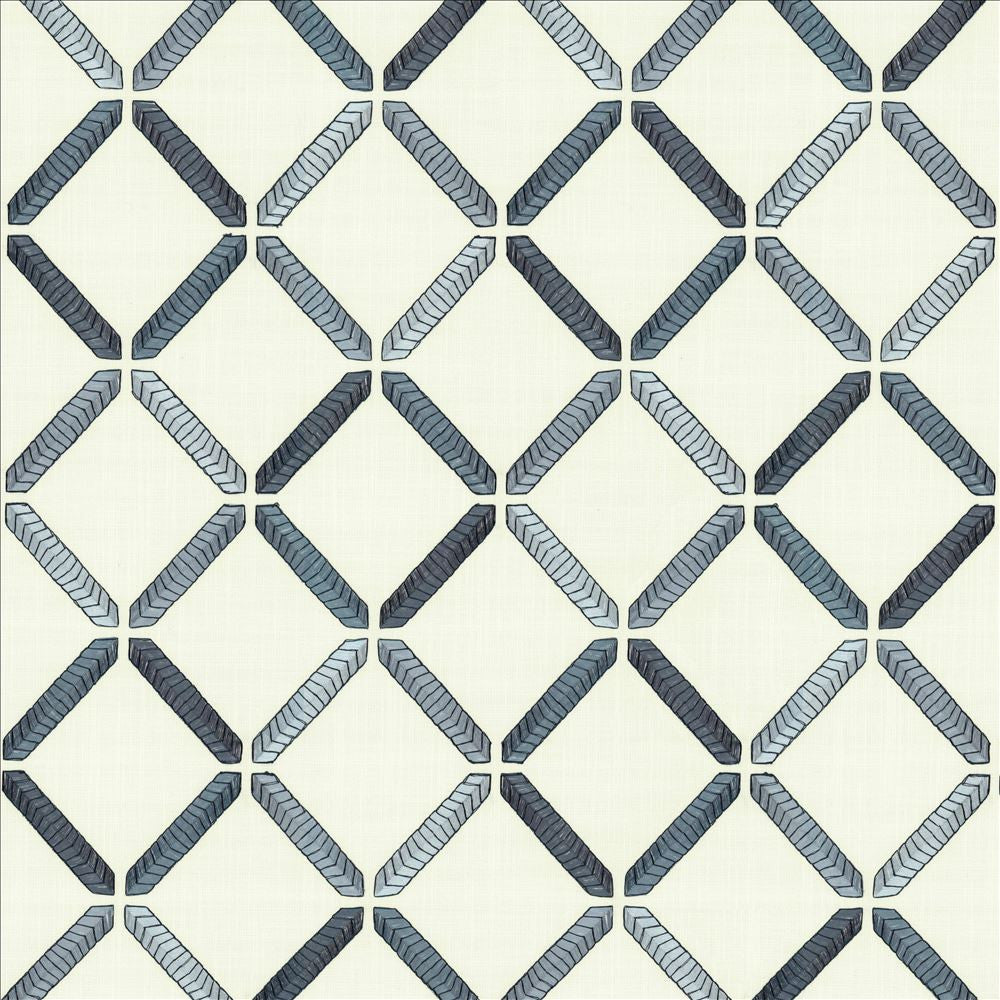 Geo Ribbon Marine  by Kasmir Designer Fabric 5156 73% Cotton
27% Polyester
 INDIA 30,000 Wyzenbeek Double Rubs Horizontal: 9 inches and Vertical: 9 3/8 inches 54  - Swanky Fabrics -