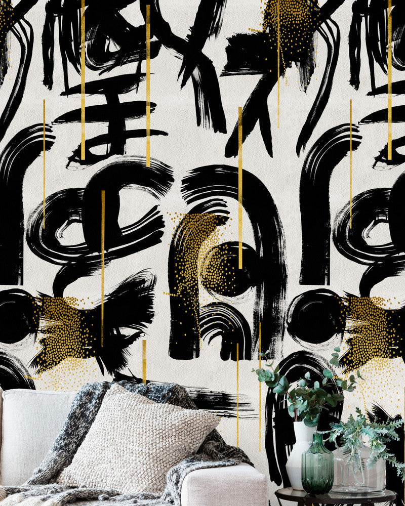 Gestural Abstraction White Wallpaper by Mind the Gap Designer Wallpaper THE WALLPAPER COLLECTABLES Textured Matte Made in Europe Paste the wall 3 rolls x 20.5 x 3.25 yards - Swanky Fabrics -