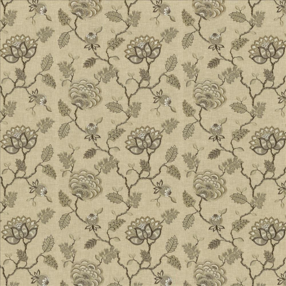 Grand Bouquet Travertine by Kasmir Designer Fabric See sample 52% Polyester
48% Cotton
 INDIA 12,000 Wyzenbeek Double Rubs </p><p>Repeat: Horizontal: 17 inches and Vertical: 12 4/8 inches 51 - Swanky Fabrics -