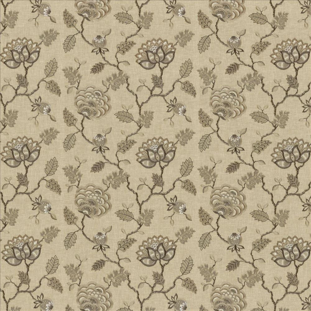 Grand Bouquet Travertine by Kasmir Designer Fabric 1462 52% Polyester
48% Cotton
 INDIA 12,000 Wyzenbeek Double Rubs </p><p>Repeat: Horizontal: 17 inches and Vertical: 12 4/8 inches 54 - Swanky Fabrics -
