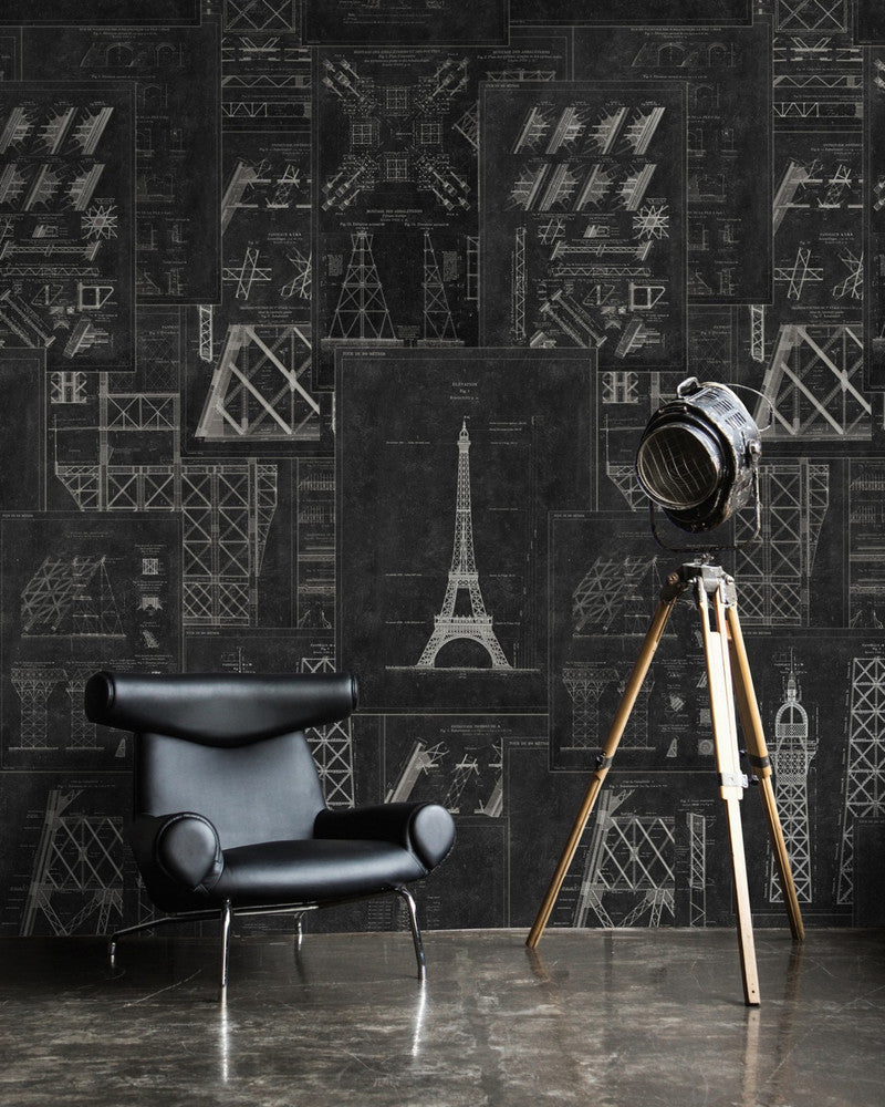 Mind The Gap Wallpaper GRAND EIFFEL Anthracite Wallpaper (WP20218) | WP20218 | PREMIUM DESIGNER WALLPAPER COLLECTION | 3 rolls x 20.5 x 118.1 in | 0.52m / 20.5in | 3m / 118in | 4.65mp | 300cm / 118in | Anthracite, White | Non-woven | Paste the wall | 3-rolls in a box | Fabric Carolina | https://www.fabriccarolina.com/