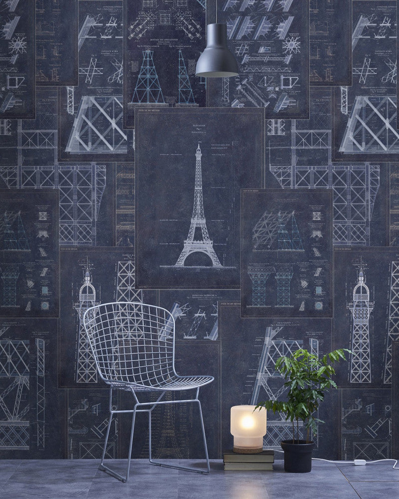 Mind The Gap Wallpaper GRAND EIFFEL Blue Wallpaper (WP20219) | WP20219 | PREMIUM DESIGNER WALLPAPER COLLECTION | 3 rolls x 20.5 x 118.1 in | 0.52m / 20.5in | 3m / 118in | 4.65mp | 300cm / 118in | Blue, White | Non-woven | Paste the wall | 3-rolls in a box | Fabric Carolina | https://www.fabriccarolina.com/