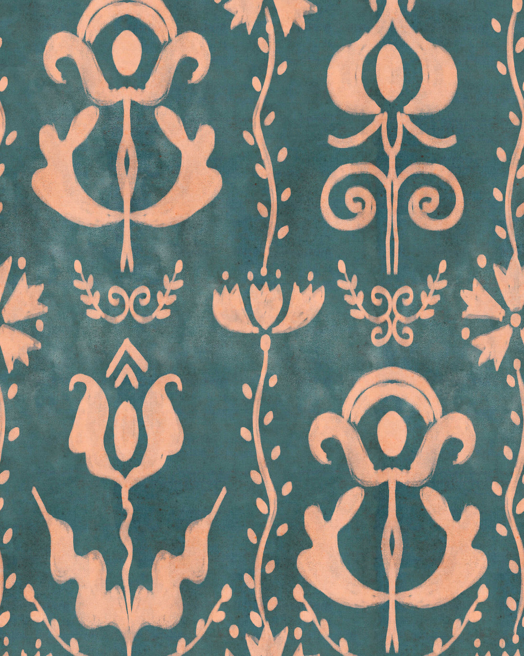 GRANDMA'S STENCIL Milky Blue Wallpaper (WP30276) by Mind The Gap | WP30276 | TRANSYLVANIAN RHAPSODY | 1 roll x 52 x 1000 cm / 20.5 x 393.7in | 0.52m / 20.5in | 10m / 393.7in | 5.20sqm / 55.9sq ft | L70xm / L27.5in | Taupe, Blue | Non-woven Satin | Paste the wall | 1 roll in a box | Fabric Carolina | https://www.fabriccarolina.com/