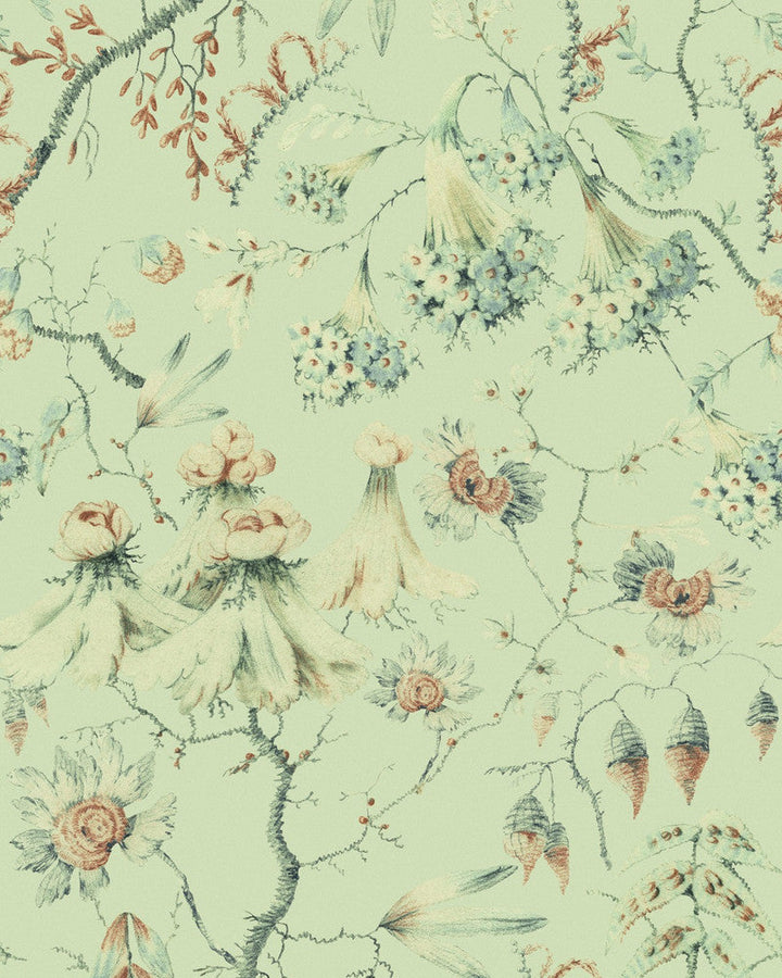 Grandma'S Tapestry Green Wallpaper by Mind the Gap Designer Wallpaper TRANSYLVANIAN ROOTS Satin Matte Made in Europe Paste the wall 1 roll x 20.5 x 10.9 yards - Swanky Fabrics -