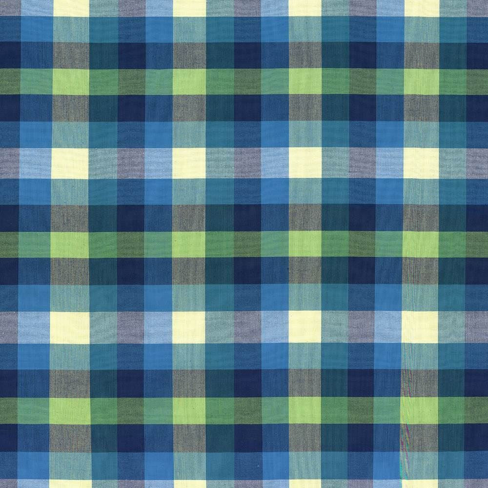 Grimaldi Check Mediterranean by Kasmir Designer Fabric 5073 100% Cotton INDIA 30,000 Wyzenbeek Double Rubs Horizontal: 6 6/8 inches and Vertical: 13 4/8 inches 54 - Swanky Fabrics -