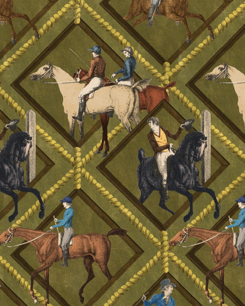Gymkhana Khaki Wallpaper by Mind the Gap Designer Wallpaper THE WALLPAPER COMPENDIUM 2 Satin Matte Made in Europe Paste the wall 3 rolls x 20.5 x 3.25 yards - Swanky Fabrics -