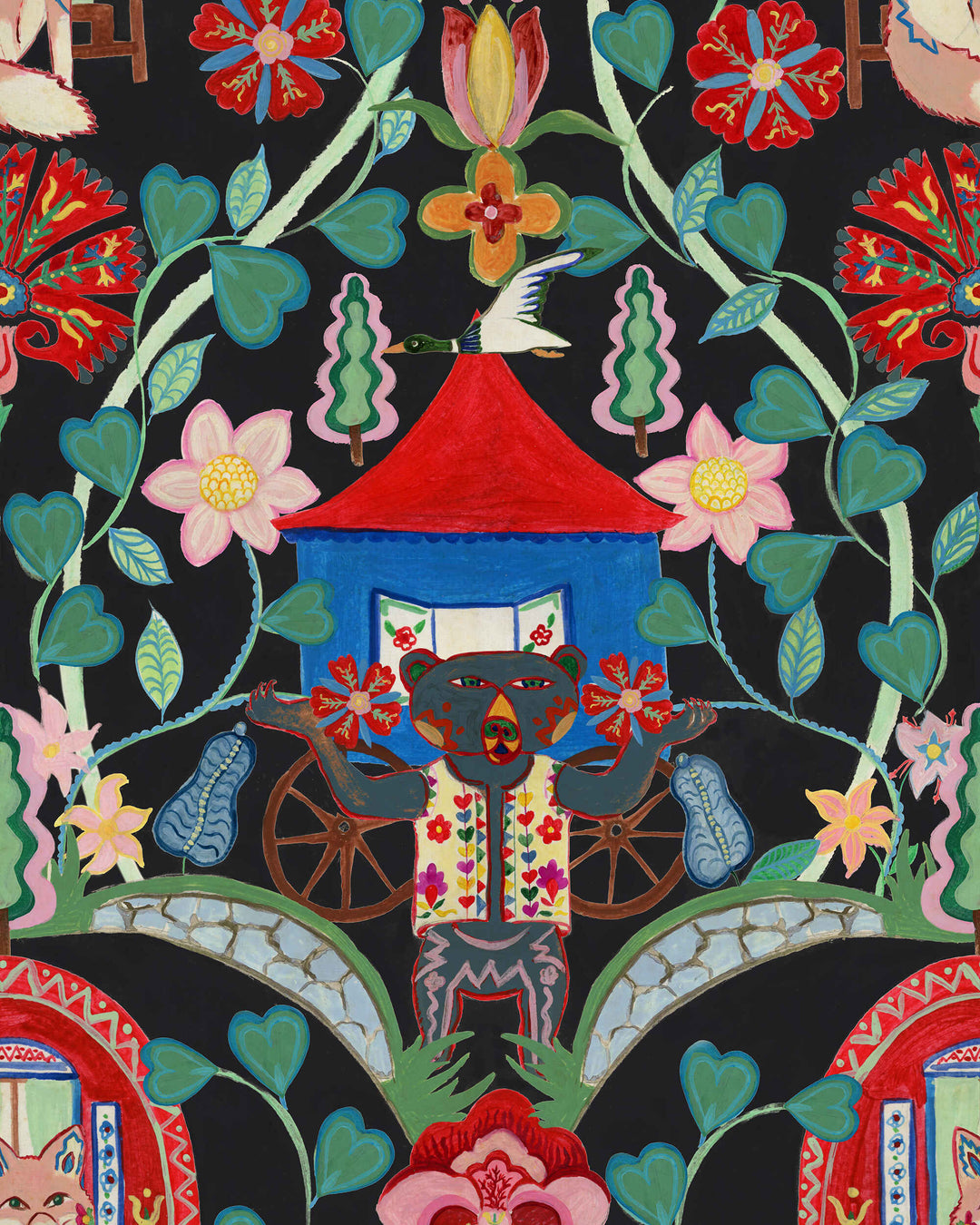 GYPSY FAIRYTALE Anthracite Wallpaper (WP20917) by Mind The Gap | WP20917 | TRANSYLVANIAN RHAPSODY | 1 roll x 52 x 900 cm / 20.47 x 354.33 in | 0.52m / 20.5in | 9m / 354in | 4.68sqm / 50sq ft | L75cm / L29.5in | Blue, Green, Anthracite, Red, Soft Pink | Non-woven Textured | Paste the wall | 1 roll in a box | Fabric Carolina | https://www.fabriccarolina.com/