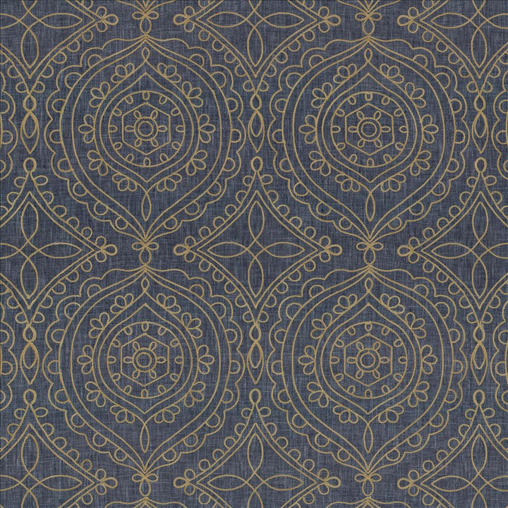 Halyard Indigo by Kasmir Designer Fabric See sample 100% Polyester
 INDIA 12,000 Wyzenbeek Double Rubs </p><p>Repeat: Horizontal: 13 inches and Vertical: 15 5/8 inches 54 - Swanky Fabrics -