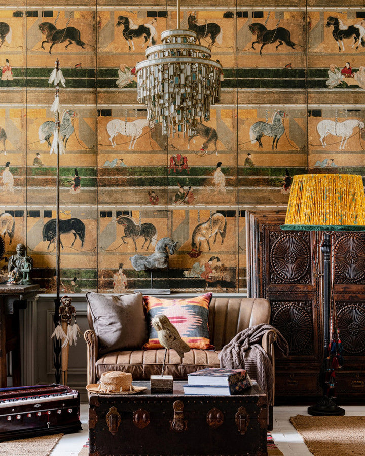 Horse Stable Wallpaper by Mind the Gap Designer Wallpaper THE WALLPAPER COMPENDIUM 2 Satin Matte Made in Europe Paste the wall 3 rolls x 20.5 x 3.25 yards - Swanky Fabrics -