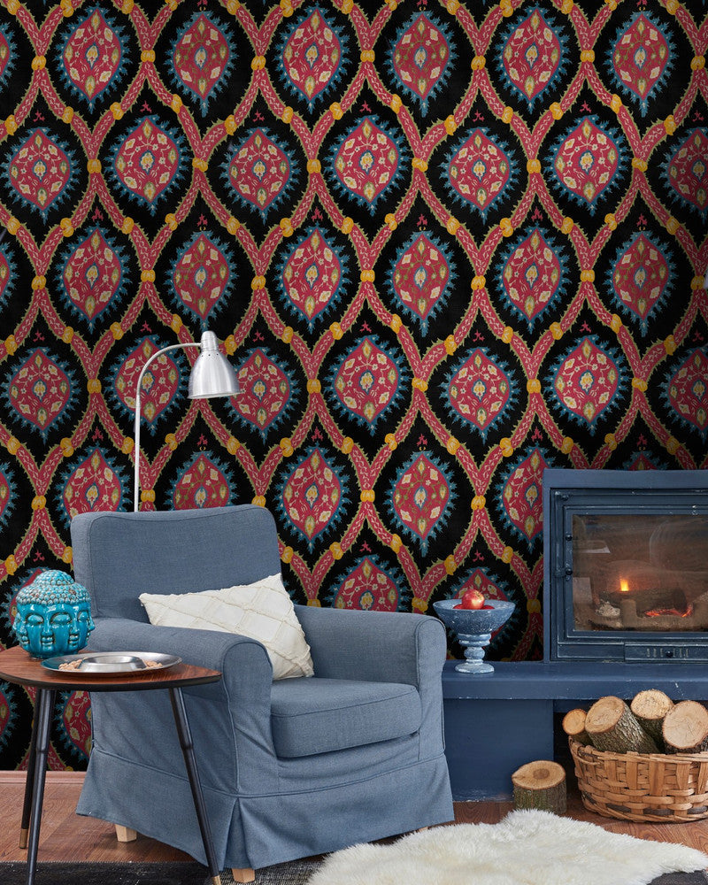 Mind The Gap Wallpaper OTTOMAN Anthracite Wallpaper (WP20306) | WP20306 | THE WALLPAPER COLLECTABLES | 3 rolls x 20.5 x 118.1 in | 0.52m / 20.5in | 3m / 118in | 4.65mp | 52cm / 20.5in | Black, Blue, Red, Yellow | Textured Matte | Paste the wall | 3-rolls in a box | Fabric Carolina | https://www.fabriccarolina.com/