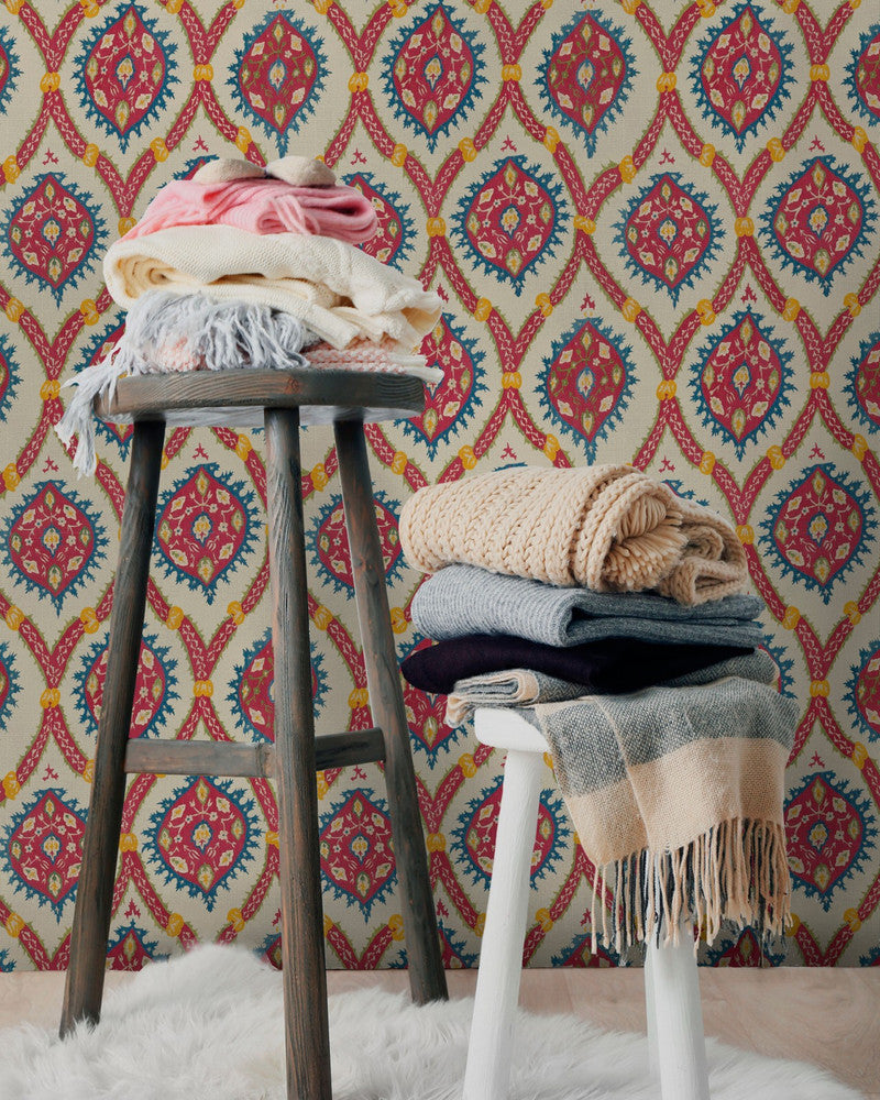Mind The Gap Wallpaper OTTOMAN Taupe Wallpaper (WP20307) | WP20307 | THE WALLPAPER COLLECTABLES | 3 rolls x 20.5 x 118.1 in | 0.52m / 20.5in | 3m / 118in | 4.65mp | 52cm / 20.5in | Blue, Red, Taupe, Yellow | Textured Matte | Paste the wall | 3-rolls in a box | Fabric Carolina | https://www.fabriccarolina.com/