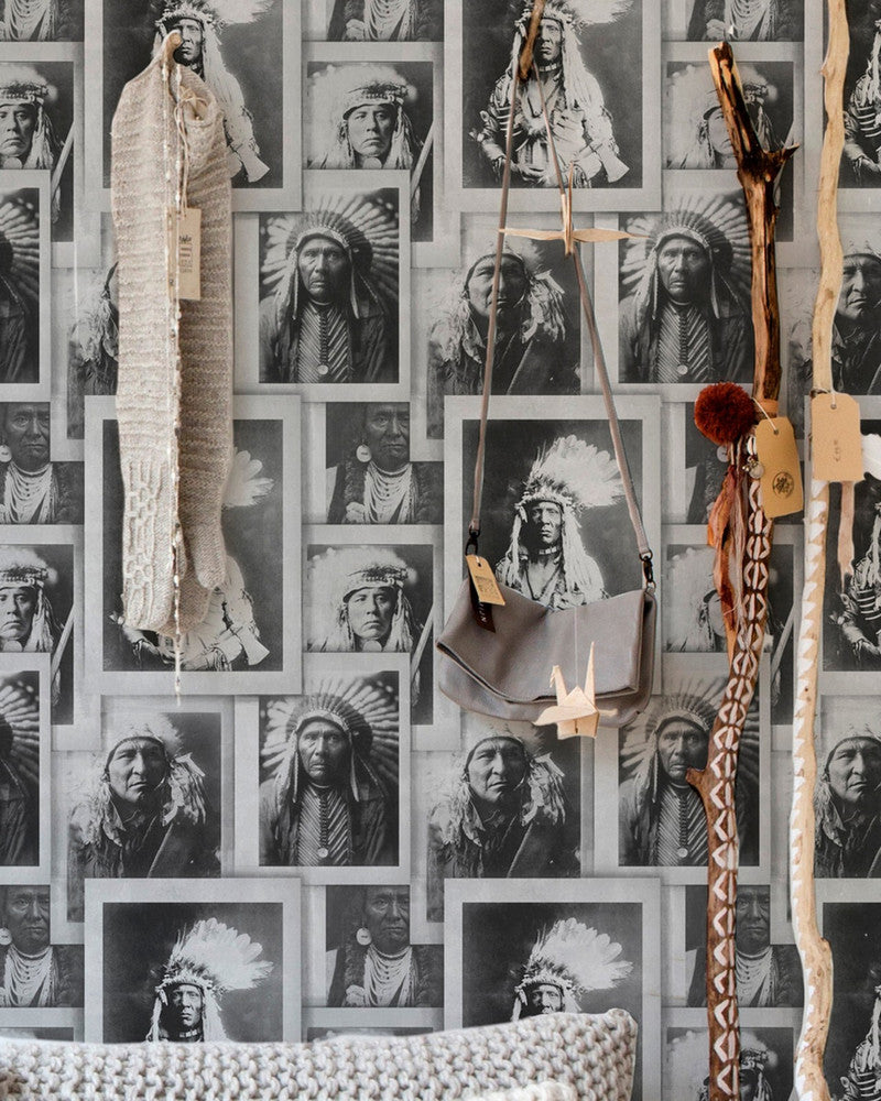 Mind The Gap Wallpaper INDIAN CHIEFS Premium Wallpaper (WP20072) | WP20072 | WALLPAPER DESIGNER COLLECTION | 3 rolls x 20.5 x 118.1 in | 0.52m / 20.5in | 3m / 118in | 4.65mp | 70cm / 27.6in | Black, Grey, White | Non-woven | Paste the wall | 3-rolls in a box | Fabric Carolina | https://www.fabriccarolina.com/