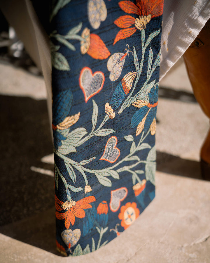 INFLORESCENCE Woven Fabric (FB00194) by Mind The Gap | FB00194 | TRANSYLVANIAN RHAPSODY | Taupe, Blue, Red | Meter | 145(±5%)x100 | (W)37.5 x (L)41.5cm / (W)14.7 x (L)16.3 in | Tumble Wash | 10% Acrylic, 74% Cotton, Other Fibers | Fabric Carolina | https://www.fabriccarolina.com/