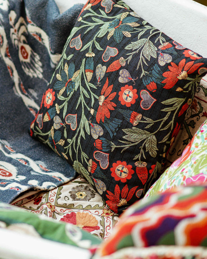 INFLORESCENCE Woven Fabric (FB00194) by Mind The Gap | FB00194 | TRANSYLVANIAN RHAPSODY | Taupe, Blue, Red | Meter | 145(±5%)x100 | (W)37.5 x (L)41.5cm / (W)14.7 x (L)16.3 in | Tumble Wash | 10% Acrylic, 74% Cotton, Other Fibers | Fabric Carolina | https://www.fabriccarolina.com/