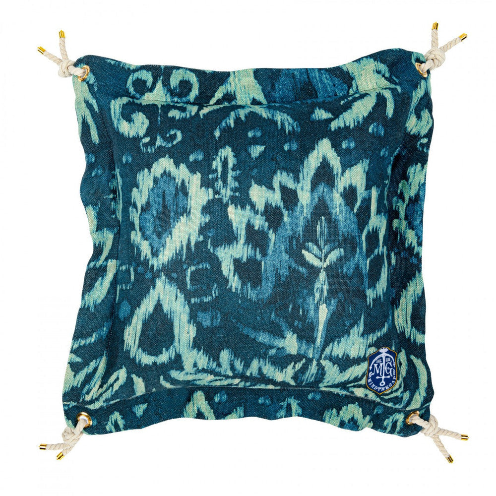 Ionian Cushion by Mind the Gap Designer Pillow SUNDANCE VILLA 100% Linen Made in Romania Brass eyelets 20 x 20 in - Swanky Fabrics -