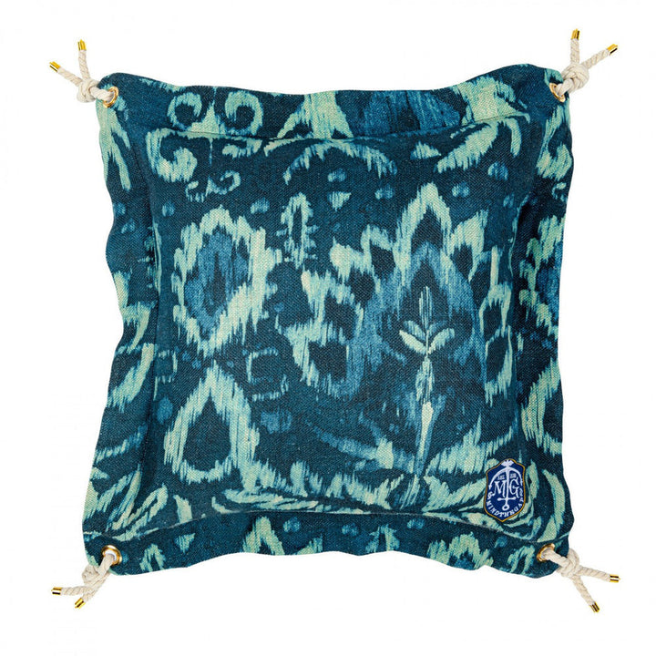 Ionian Cushion by Mind the Gap Designer Pillow SUNDANCE VILLA 100% Linen Made in Romania Brass eyelets 20 x 20 in - Swanky Fabrics -